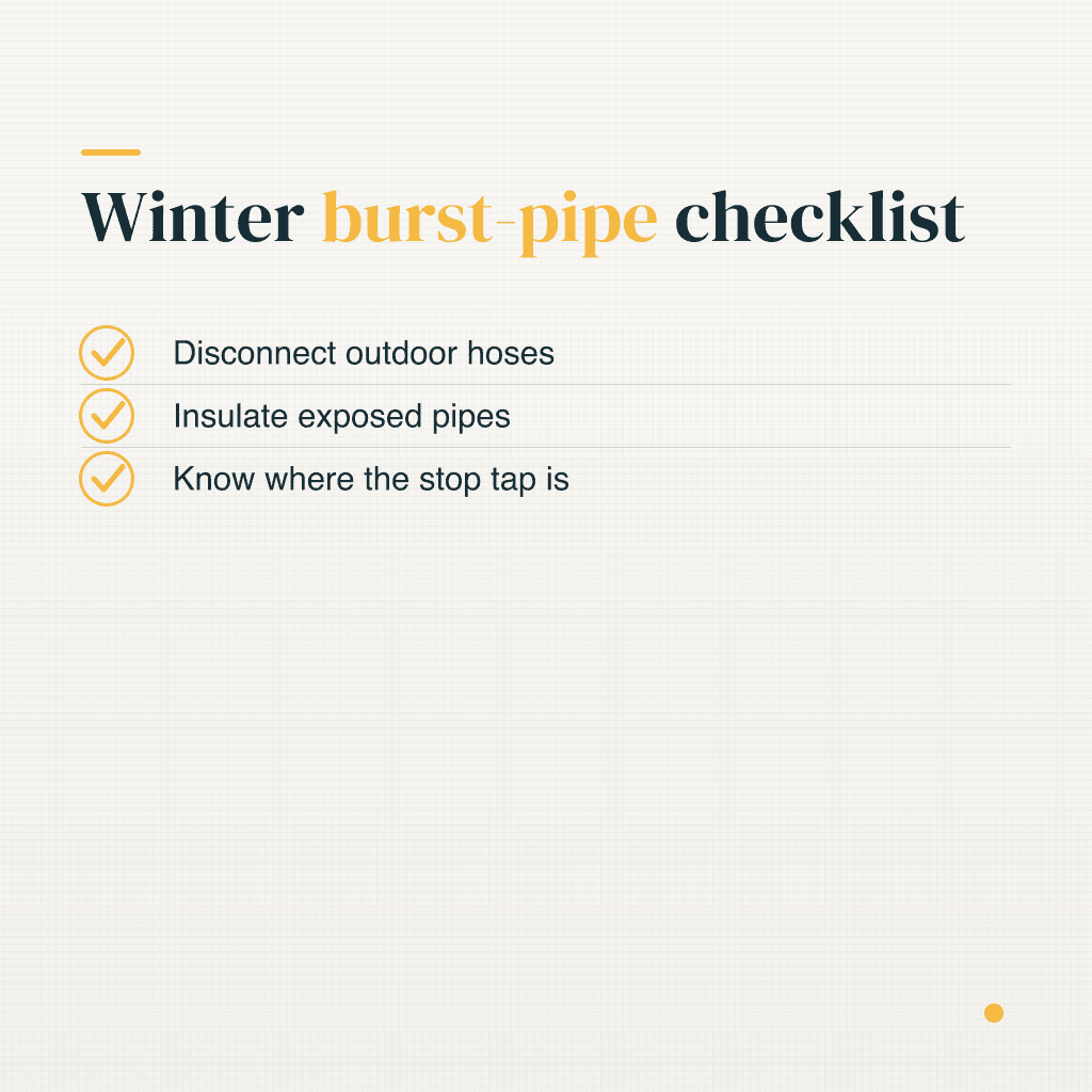 Winter burst-pipe checklist with three preventative steps